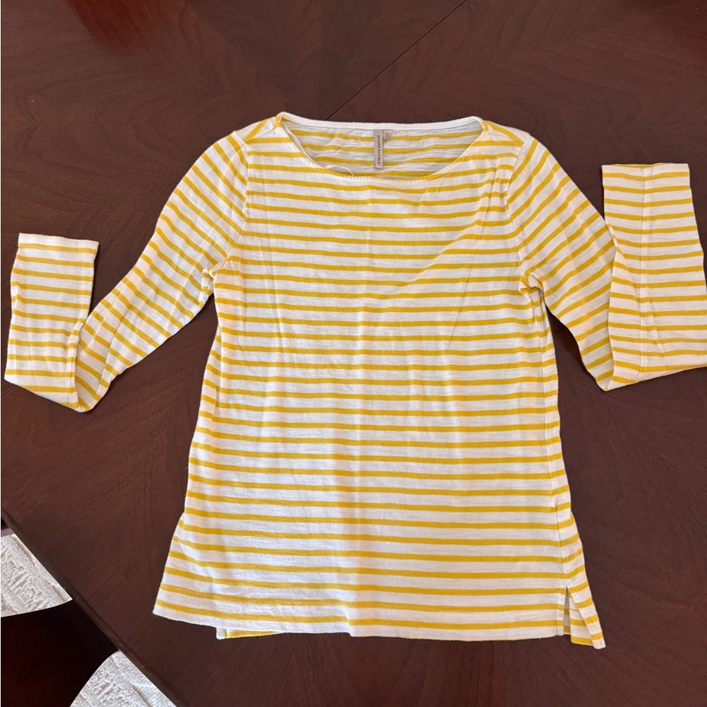 Banana Republic Yellow and White Striped Long Sleeve Top